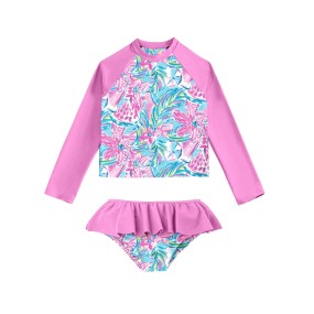 Little Girls Swimsuit Supplier - 2 Pcs Set Flower Print