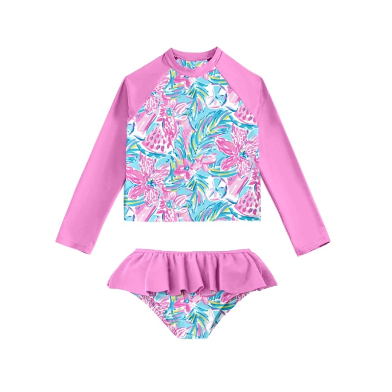 Little Girls Swimsuit Supplier - 2 Pcs Set Flower Print