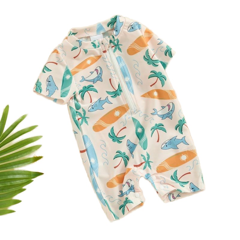 Boys Swimwear Supplier - Shark Print Short Sleeve