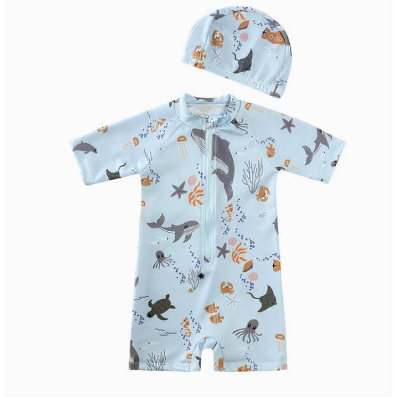 Boys Swim Trunk Supplier - Animal Print With Hat