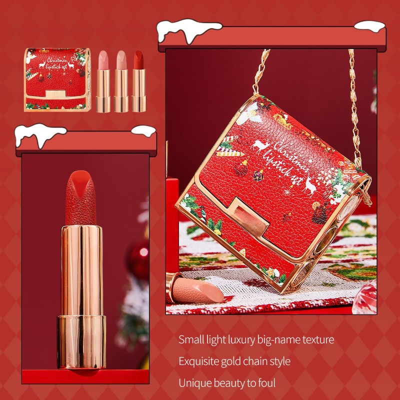 Christmas Lipstick Supplier - Three-piece Set Matte Glaze Waterproof