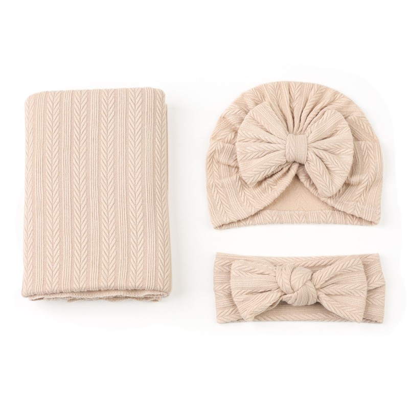 Baby Swaddle Supplier - 3pcs Set Soft Cotton Unisex Bow