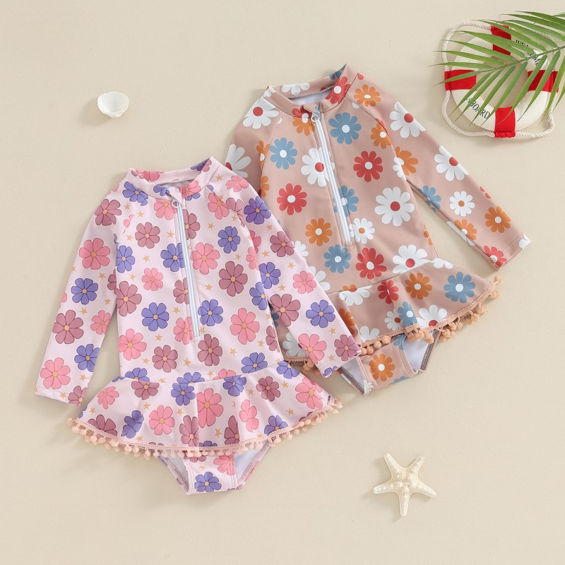 Girls Swimwear Factory - One-Piece Anti-UV Floral Print