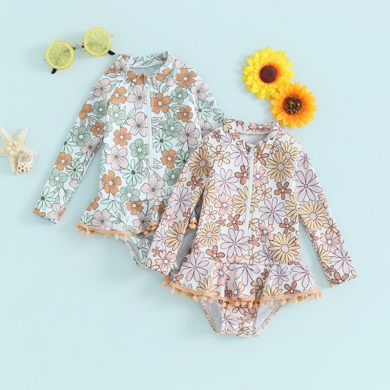 Girls Swimwear Factory - One-Piece Anti-UV Floral Print