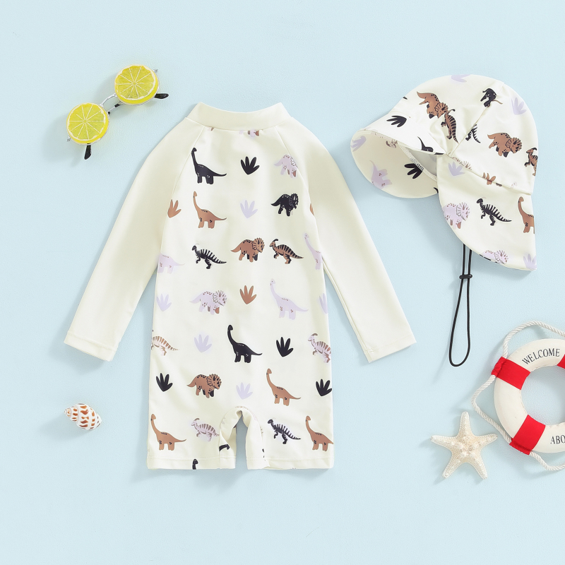 Children Swimsuit Supplier - Three-Piece Dinosaur Floral