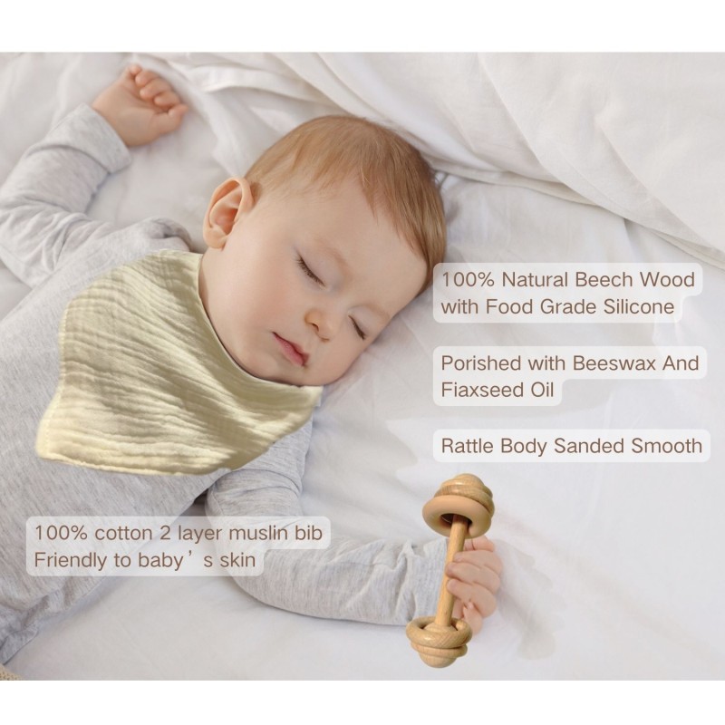 Baby Gift Set Factory - Security Blanket Wooden Rattle