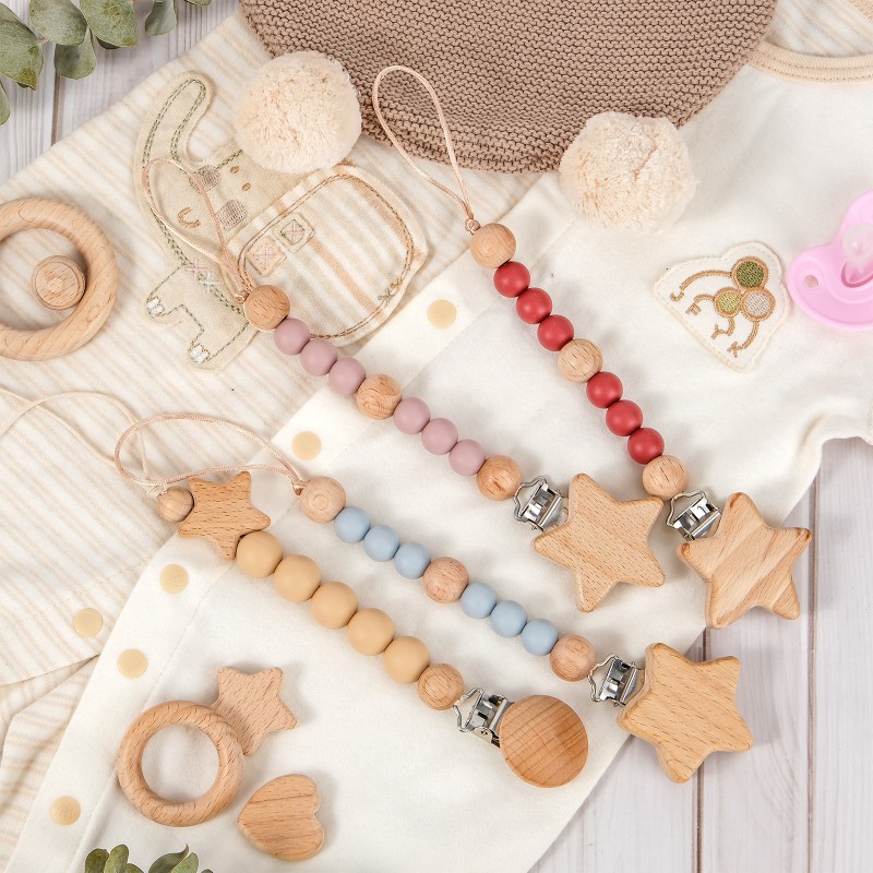 Pacifier Clip Factory - Wood Silicone Teething Beads Holder