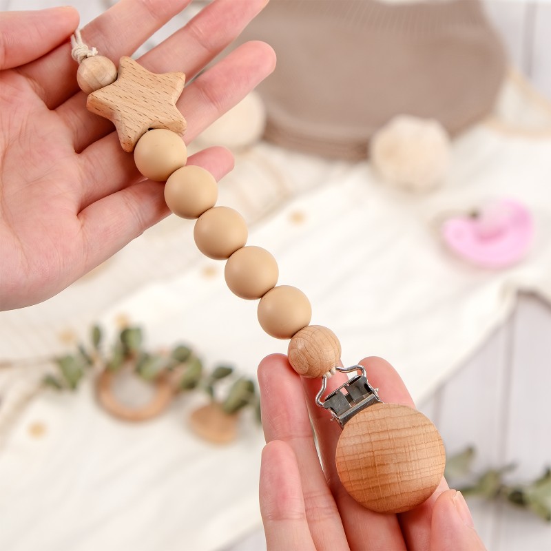 Pacifier Clip Factory - Wood Silicone Teething Beads Holder