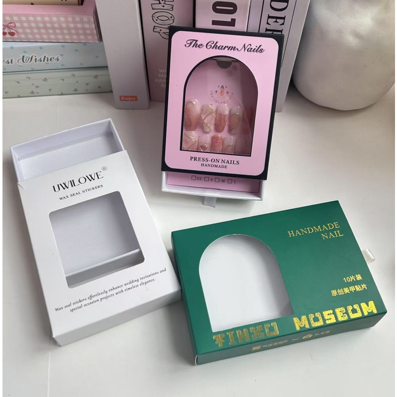 Press on Nails Box Manufacturer - Custom Clear PVC Window Slide Out Drawer Gift Box