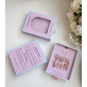 Press on Nail Box Manufacturer - Custom Pink Cardboard Clear PVC Window Handmade