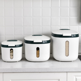 Rice Dispenser Manufacturer - Large Sealed Grain Container with Measuring Cylinder