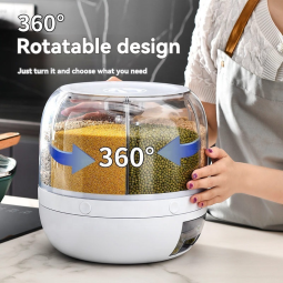 Grain Dispenser Manufacturer - Rotating 6-Compartment Dry Food with Measuring Cup