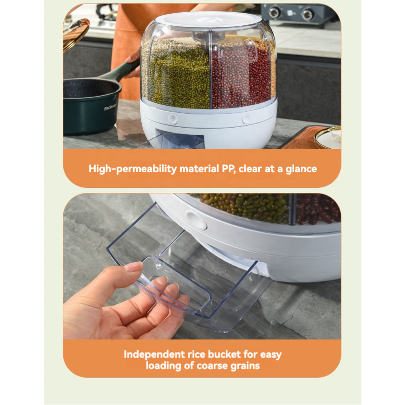 Grain Dispenser Manufacturer - Rotating 6-Compartment Dry Food with Measuring Cup