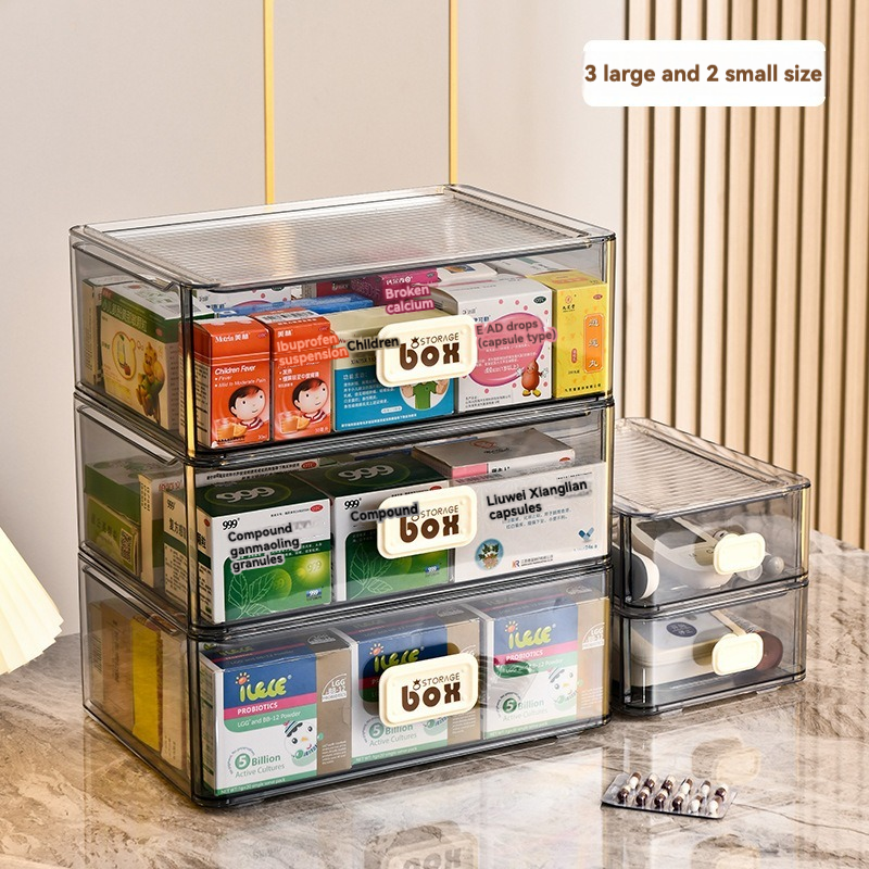 Medicine Storage Box Manufacturer - Stackable Transparent Rectangle Design Drawer