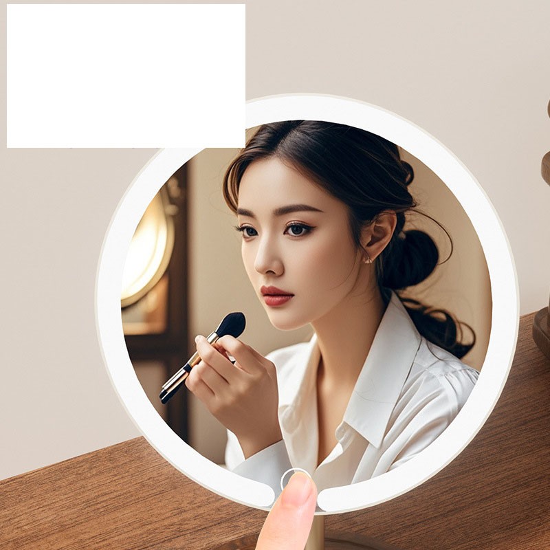 Makeup Mirror Manufacturer - Alloy Rod with Light Desktop Wooden Base Rotating