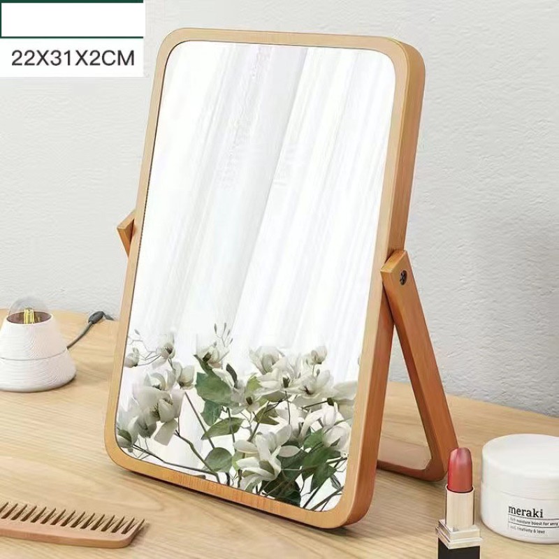 Desktop Mirror Factory - Simple Solid Wood Portable Foldable HD Wall-mounted