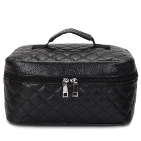Cosmetic Bag Manufacturer - Diamond Black Pu Portable Large Capacity Storage