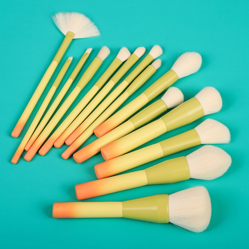 Makeup Brush Set Manufacturer - OEM 14pcs Yellow Beauty Set Wooden Handle