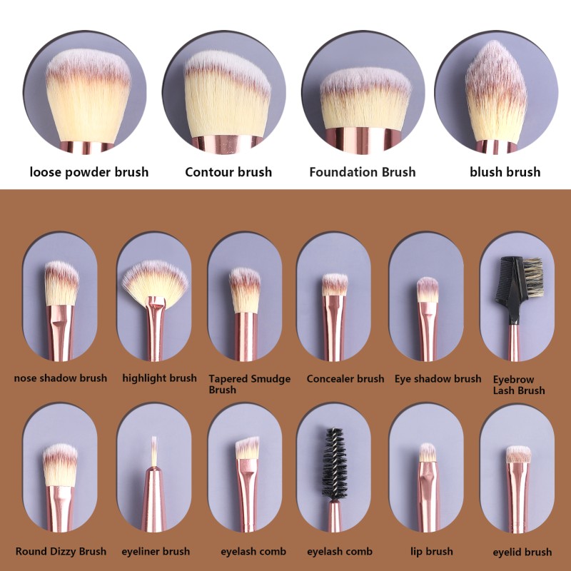 Makeup Brush Set Supplier - High Quality 15 PCS Champagne Gold Double Head