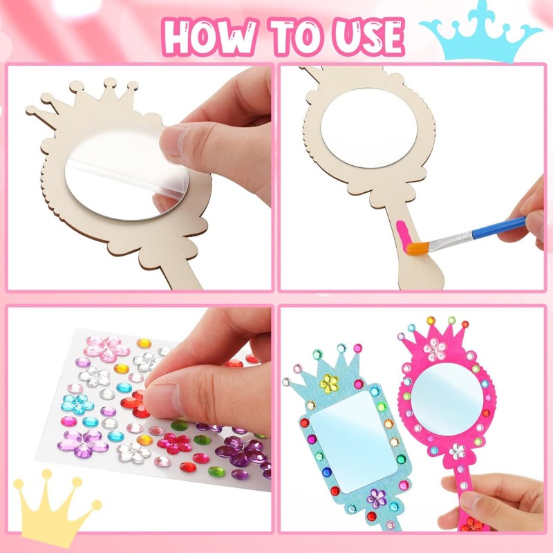 Handheld Mirror Manufacturer - Unfinished Wooden Children Princess Birthday Gift
