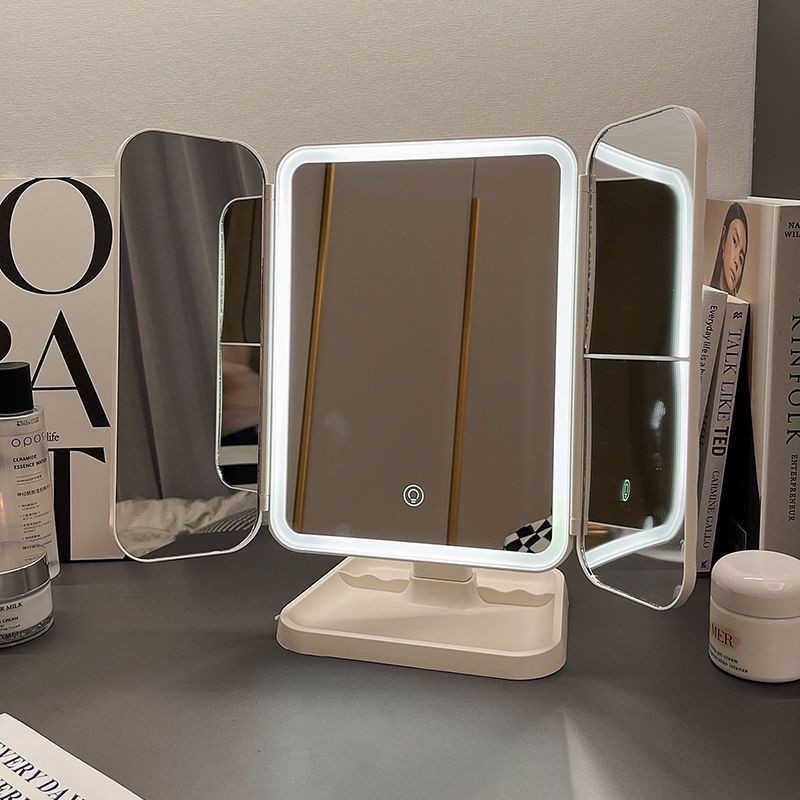 LED Makeup Mirror Factory - Three-sided Folding Magnifying Dormitory Desktop