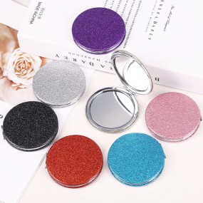 Makeup Mirror Supplier - Large Round Glitter High-end Handheld Folding