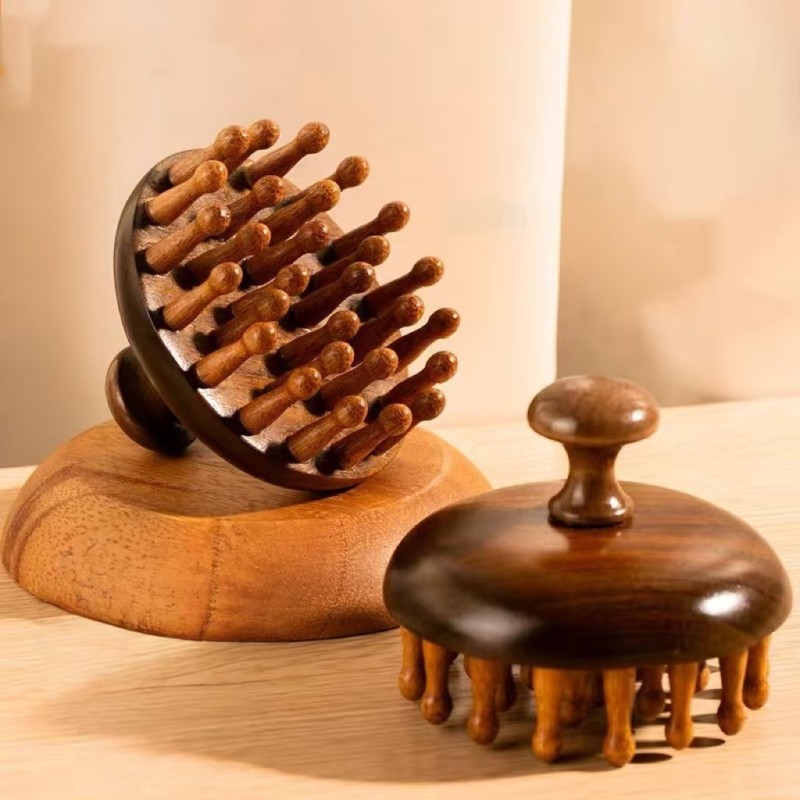Wooden Comb Manufacturer - Gold Sandalwood Round Head Massage Meridian Retro
