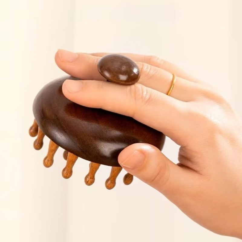 Wooden Comb Manufacturer - Gold Sandalwood Round Head Massage Meridian Retro