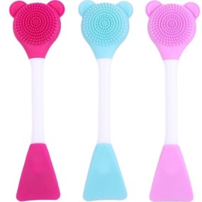 Face Wash Brush Manufacturer - Bear Long Handle Double Head Silicone Multifunctional