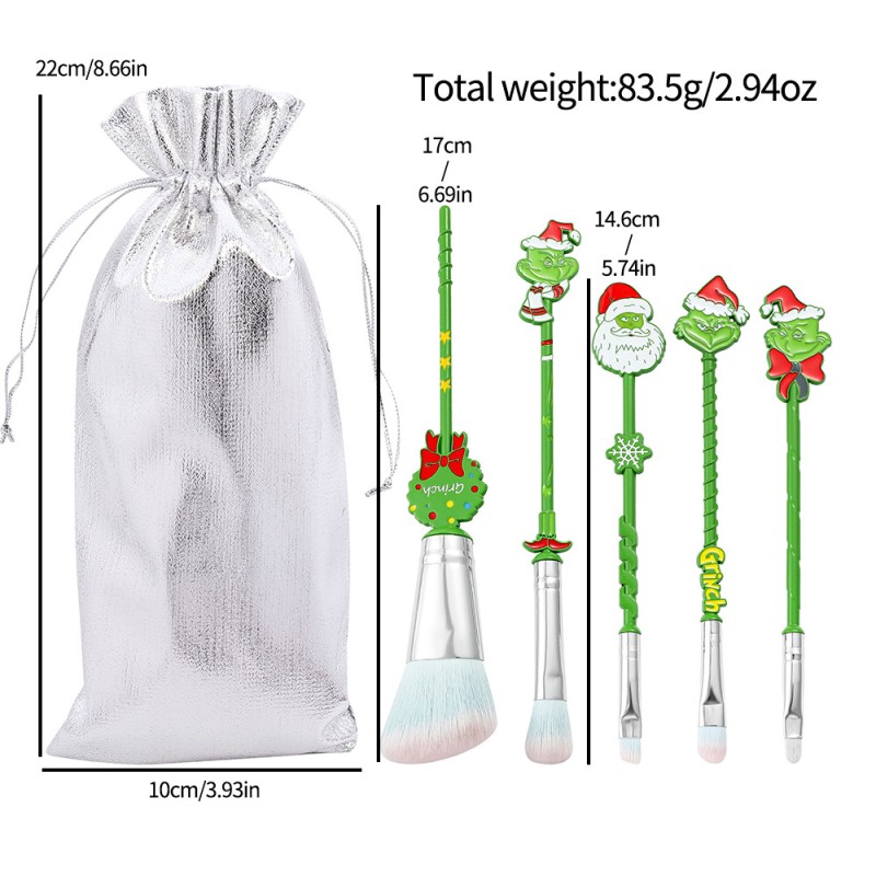 Makeup Brush Set Factory - 5pcs Special Gift Green Monster Grin Christmas