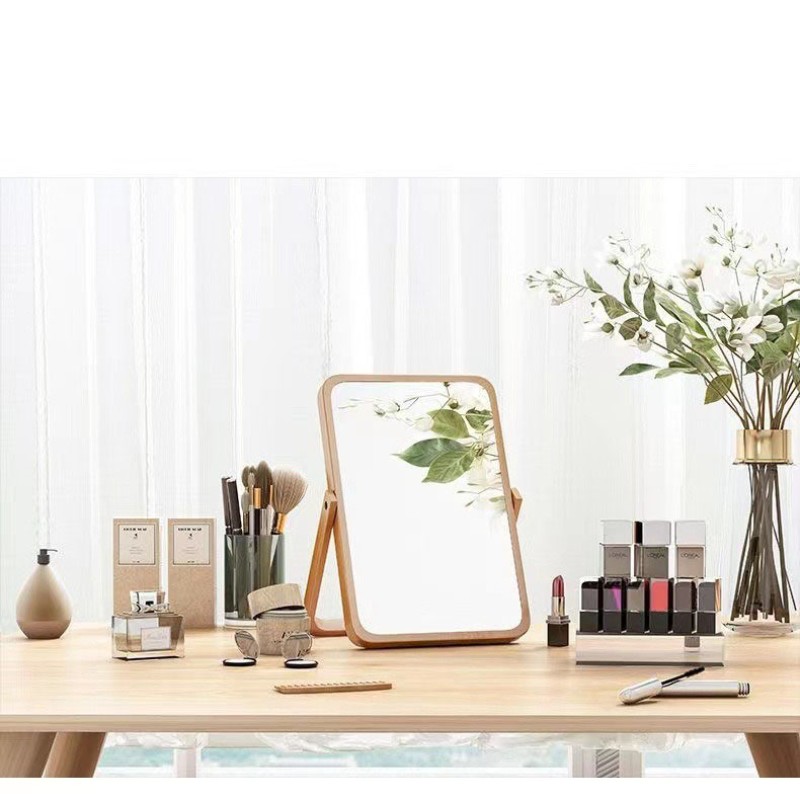 Desktop Mirror Factory - Simple Solid Wood Portable Foldable HD Wall-mounted