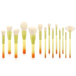 Makeup Brush Set Manufacturer - OEM 14pcs Yellow Beauty Set Wooden Handle