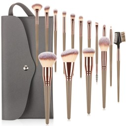 Makeup Brush Set Supplier - High Quality 15 PCS Champagne Gold Double Head