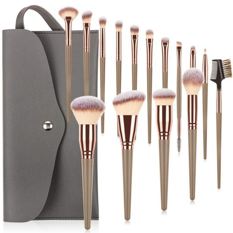 Makeup Brush Set Supplier - High Quality 15 PCS Champagne Gold Double Head