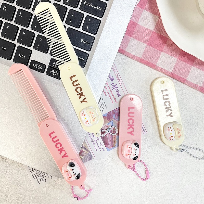 Comb Factory - Cute Folding Portable Mini Hair Straightening Plastic Pink