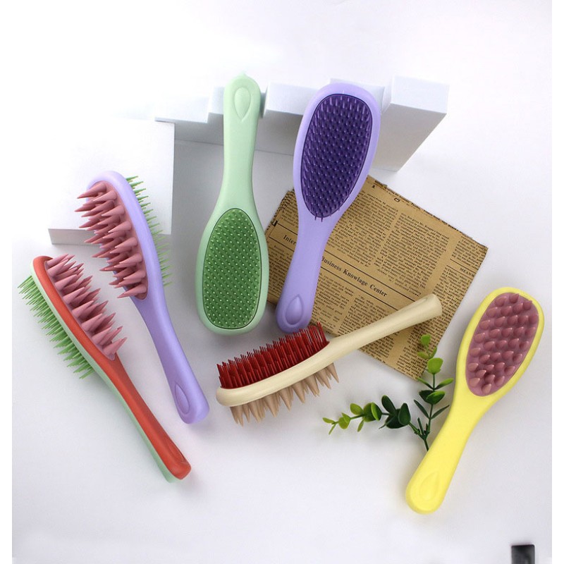 Shampoo Brush Factory - Long Handle Double Tooth Silicone Bath Massage Comb