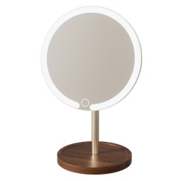 Makeup Mirror Manufacturer - Alloy Rod with Light Desktop Wooden Base Rotating