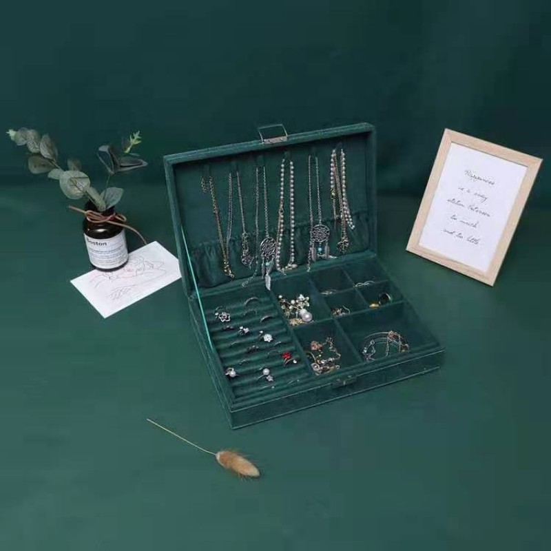 Women's Jewelry Case Manufacturer - Wholesale Large Green Suede with Lock
