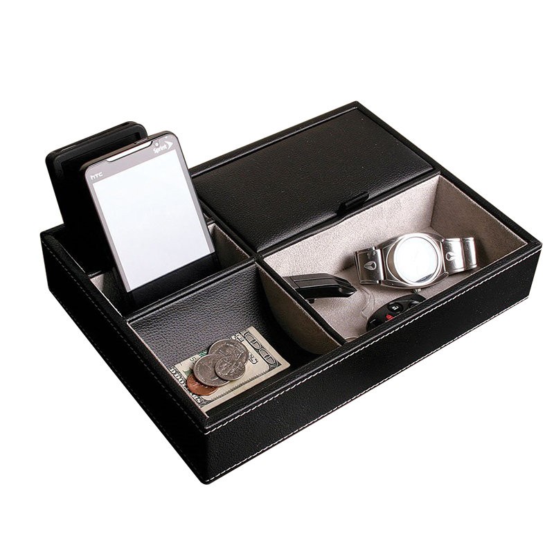 Desk Tray Manufacturer - Custom Black PU Leather Valet Organizer