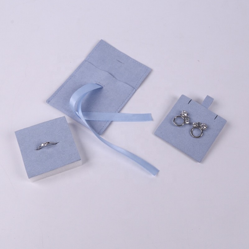 Jewelry Pouch Manufacturer - Blue Microfiber Ribbon Bowknot with Foam