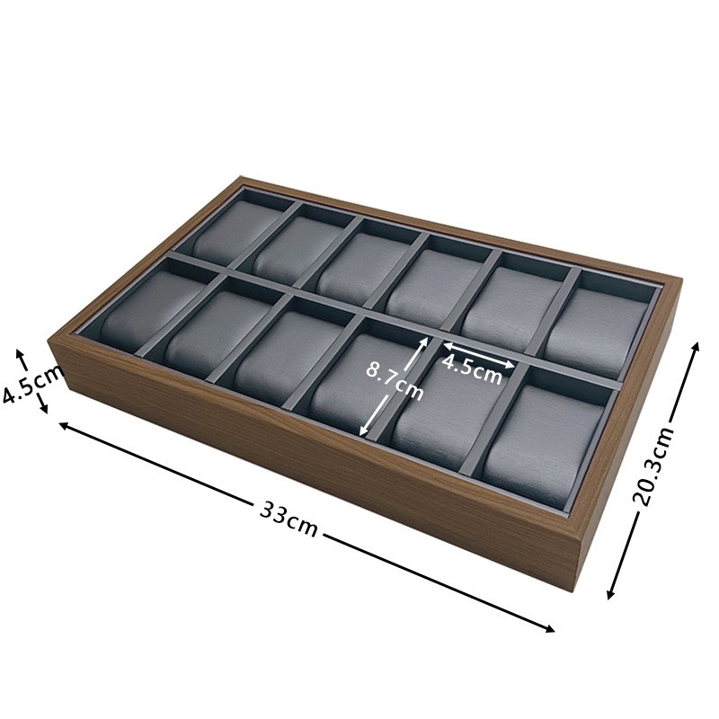 Watch Display Tray Manufacturer - Luxury Men's 12 Watches Gray Leather