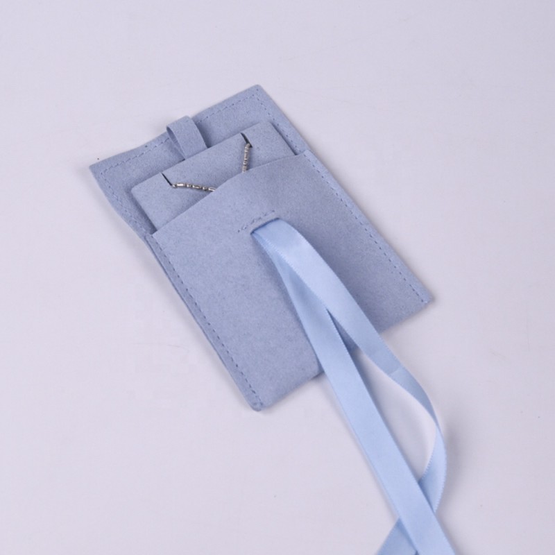 Jewelry Pouch Manufacturer - Blue Microfiber Ribbon Bowknot with Foam