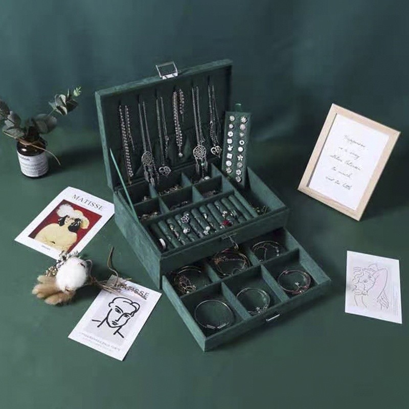 Women's Jewelry Case Manufacturer - Wholesale Large Green Suede with Lock