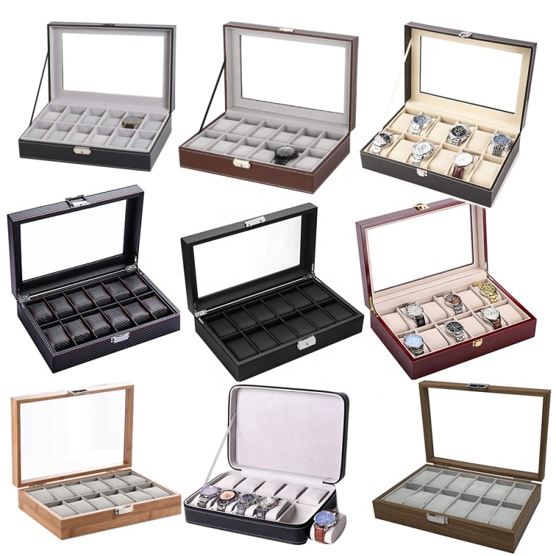 Watch Box Manufacturer - Luxury 12 Slot PU Leather Glass Window