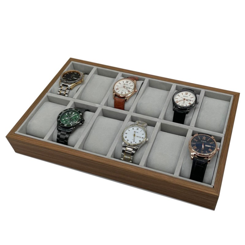 Watch Display Tray Manufacturer - Luxury Men's 12 Watches Gray Leather