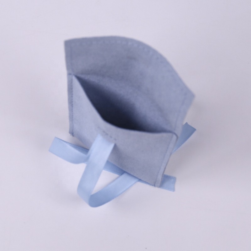 Jewelry Pouch Manufacturer - Blue Microfiber Ribbon Bowknot with Foam