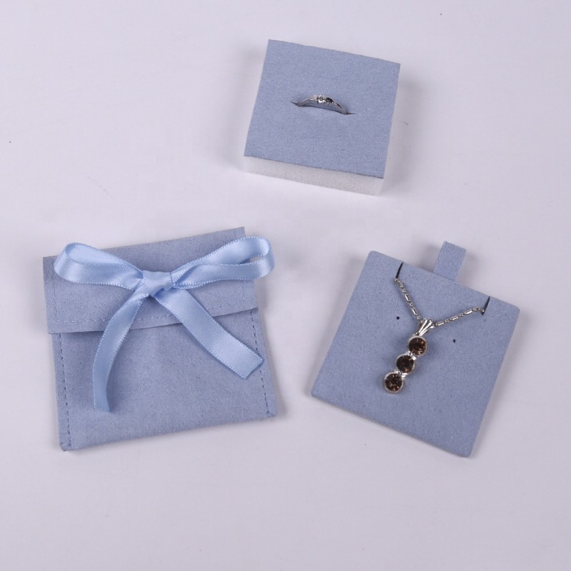 Jewelry Pouch Manufacturer - Blue Microfiber Ribbon Bowknot with Foam