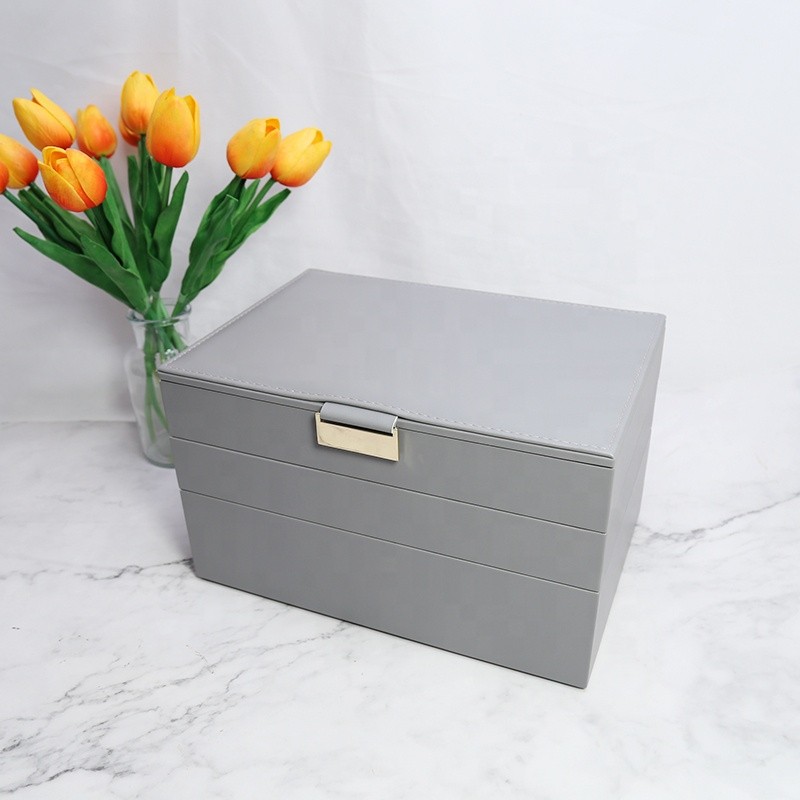 Jewelry Storage Box Manufacturer - Custom Luxury 3-Tier Gray PU