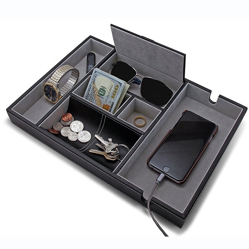 Valet Tray Manufacturer - Men's Leather Nightstand Organizer Catchall