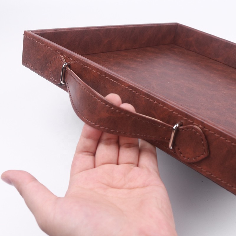 Serving Tray Manufacturer - Custom Single Tier PU Leather with Handle